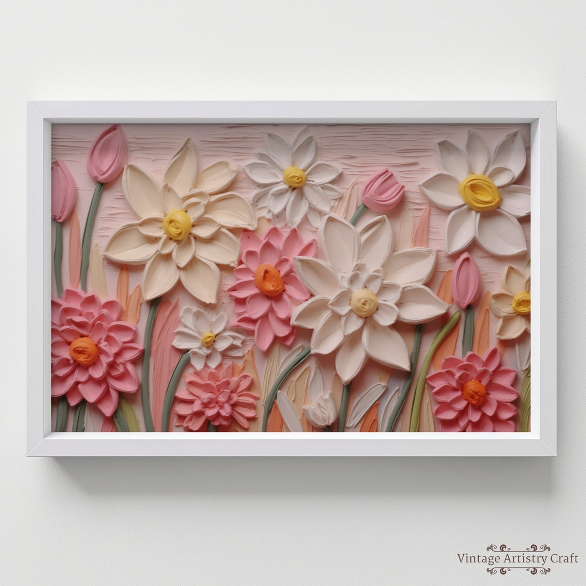 Pink Spring Bloom Impasto Textured Floral Oil Painting Poster - Image 6