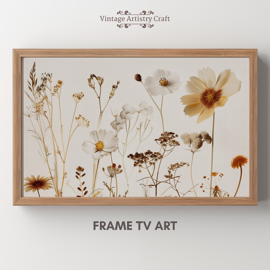 Wild Flower Painting, Neutral Farmhouse Vintage Art Print
