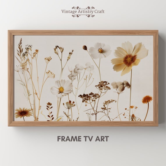 Wild Flower Painting, Neutral Farmhouse Vintage Art Print