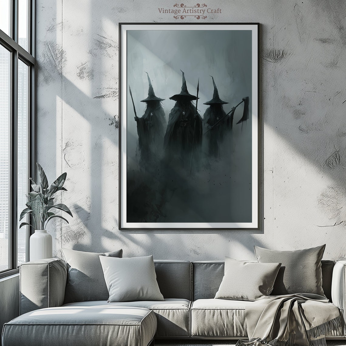 Three Dark Witches in Fog Gothic Halloween Witchy Spooky Wall Art - Image 4