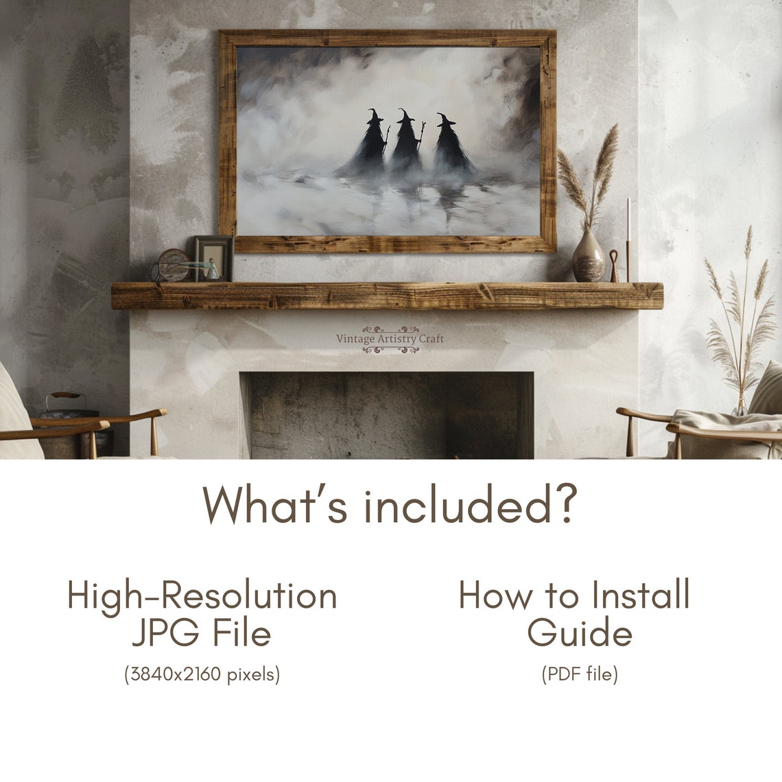 Three Witch Silhouettes Foggy Halloween Spooky Night Art Poster - Image 6