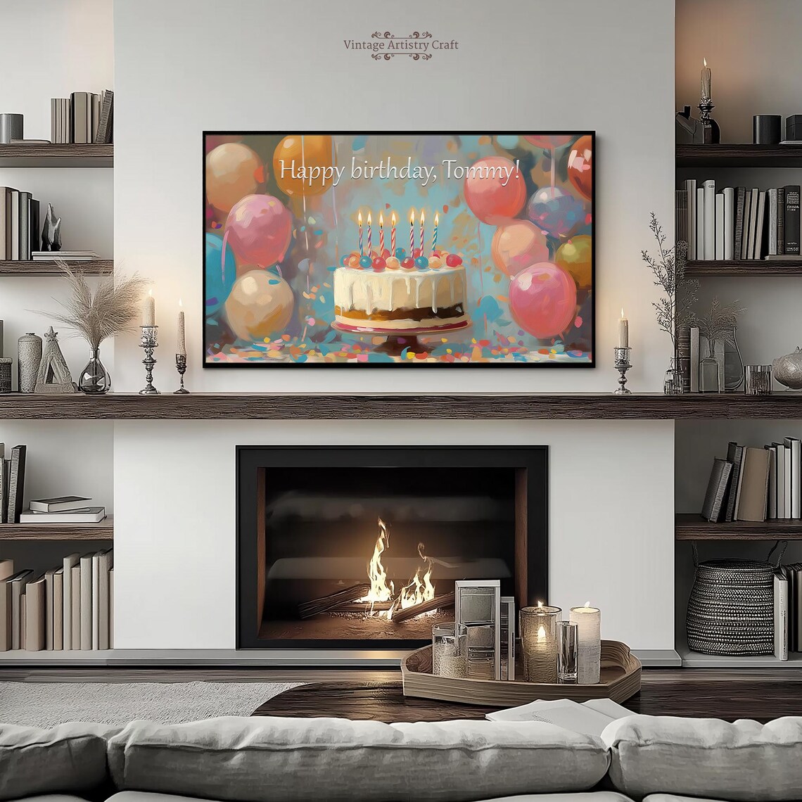 Personalized Happy Birthday TV Frame, Vintage Party Art - Image 3