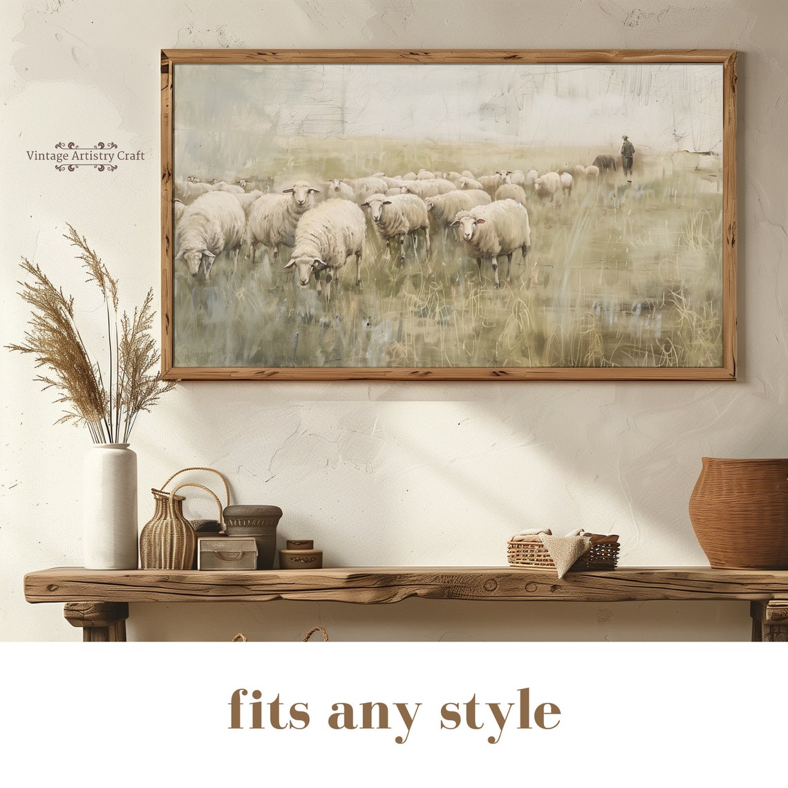 Soft Flock Of Sheep In Golden Grass Vintage Countryside Poster - Image 4