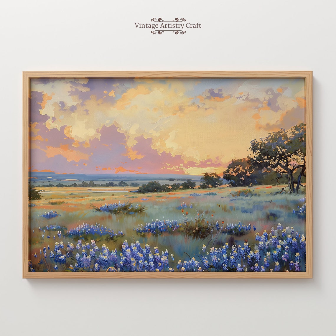 Wildflower Field Landscape Vintage Oil Painting Aesthetic Farmhouse Wall Art Country Landscape Art Print