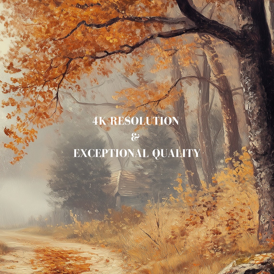Misty Autumn Forest Path Falling Leaves Vintage Oil Painting Poster - Image 6
