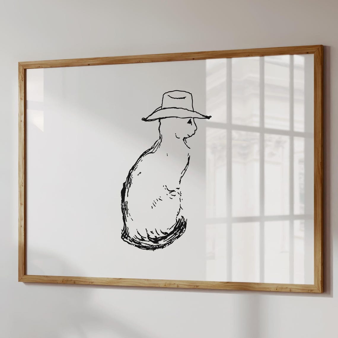 Cowgirl Cat Illustration Print Western Wall Art Digital Download Horizontal