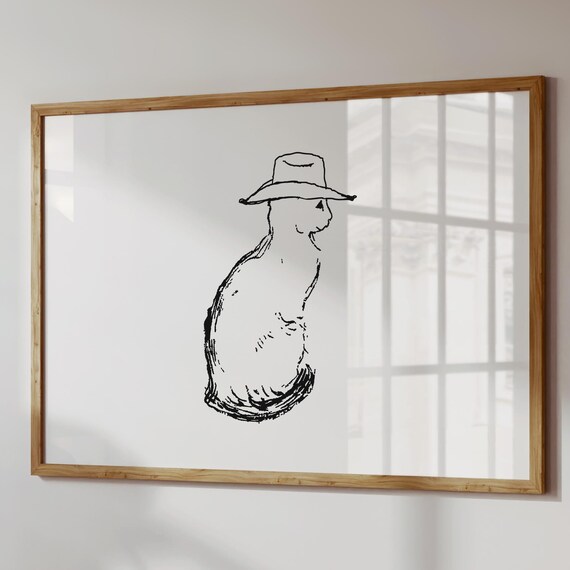Cowgirl Cat Illustration Print Western Wall Art Digital Download Horizontal