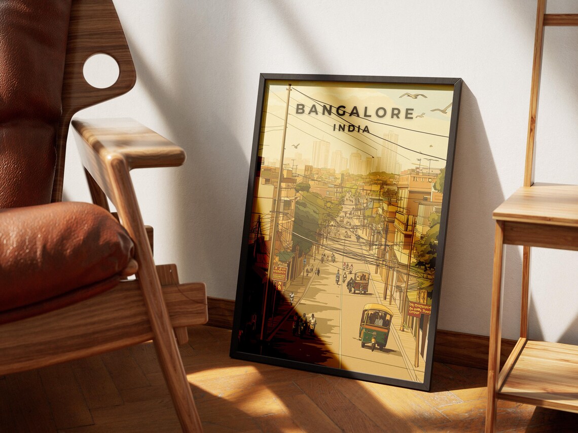 Bangalore India Street Scene Vintage Style Travel Art Poster - Image 4