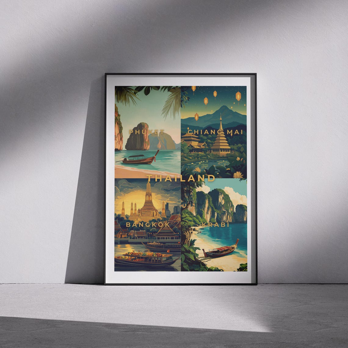 Thailand Phuket Chiang Mai Bangkok Krabi Travel Collage Poster