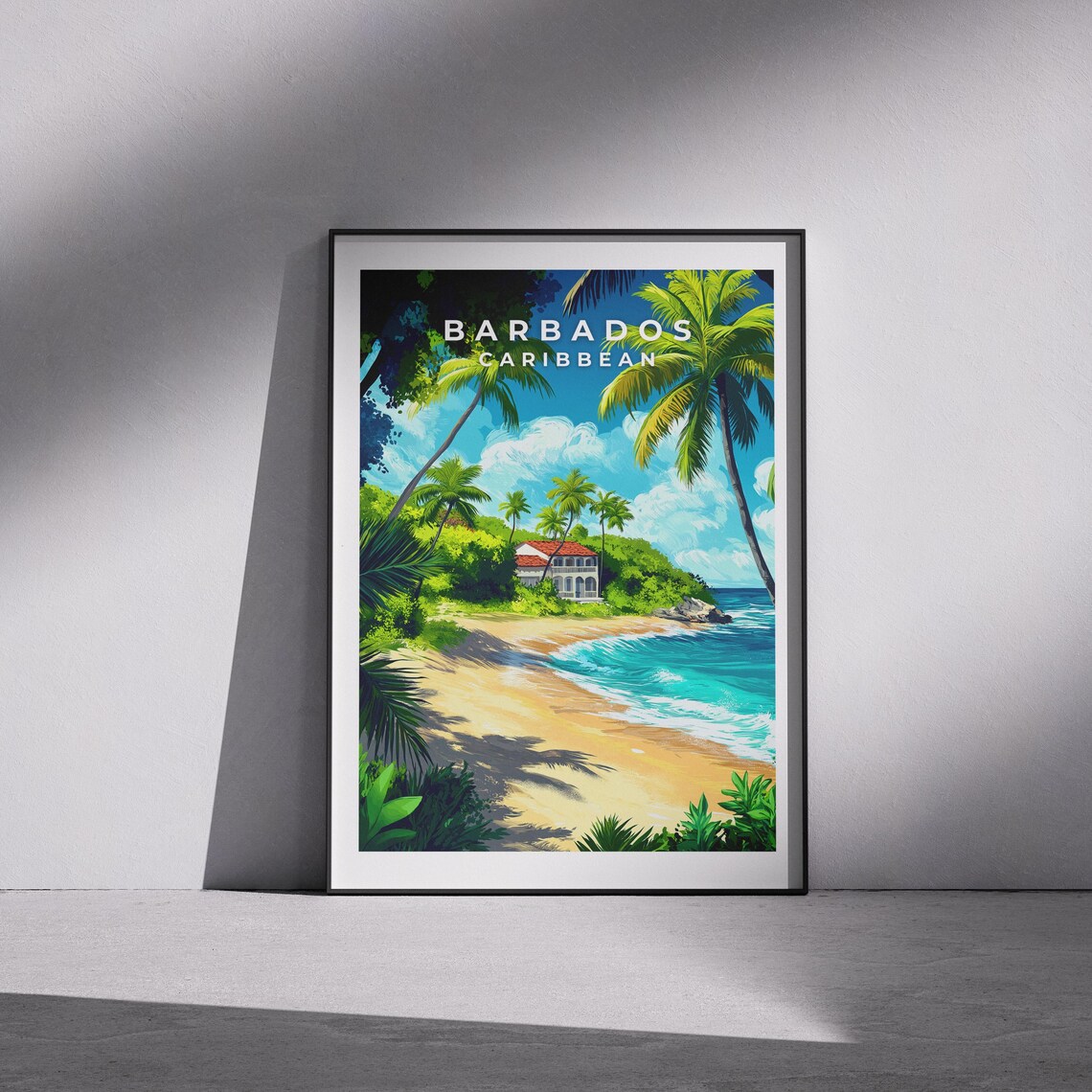 Barbados Travel Poster, Caribbean Coastal Art
