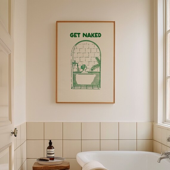 Get Naked Vintage Bath Art Print, Retro Humor