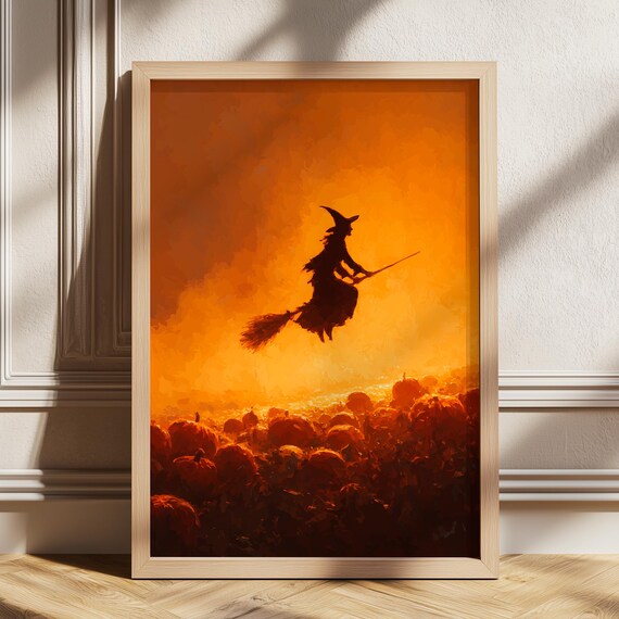 Witch In Dark Forest Print Vintage Halloween Wall Art Academia Room Decor Instant October Illustration