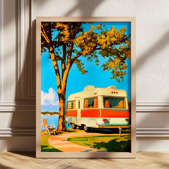 Retro Camper Trailer By Lakeside For Vintage Camping Art Poster