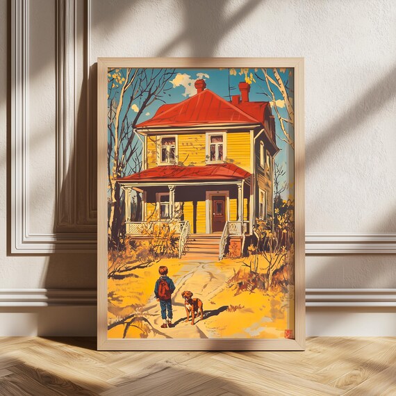 Vintage Boys Room Art Boy By Pond Oil Painting Print Wall Nursery Decor Farmhouse Kids Artwork