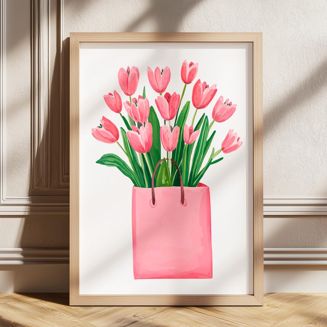 Pink Tulips Bouquet in a Pink Gift Bag Fresh Spring Flower Poster