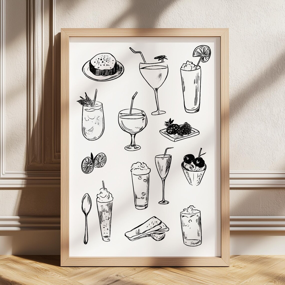 Food And Drinks Illustrations Wall Art Black Retro Dinner Table Poster Vintage Kitchen Print Trendy Caf Decor