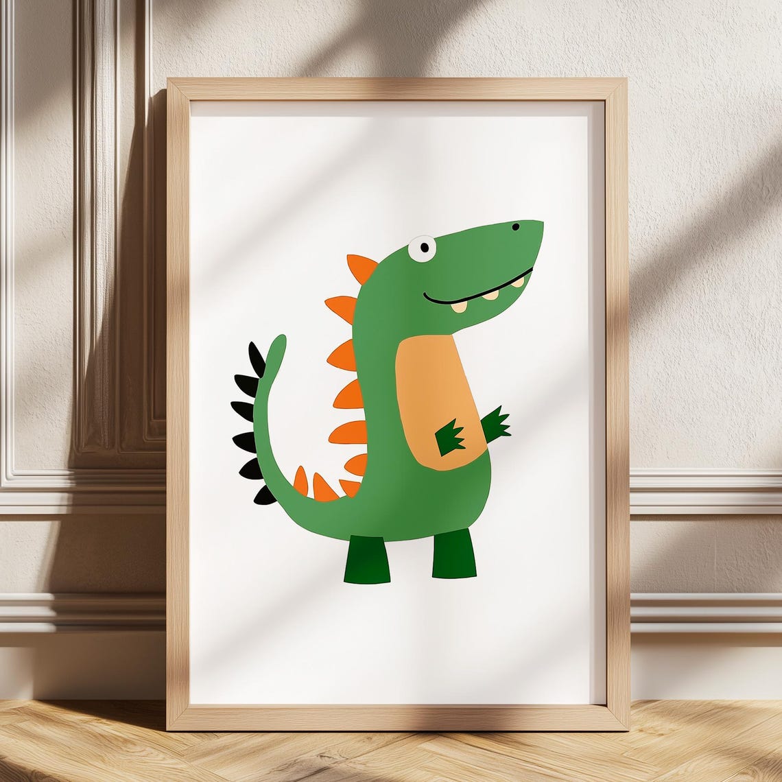 Cute Green Dinosaur Nursery Print With Playful Cartoon Design