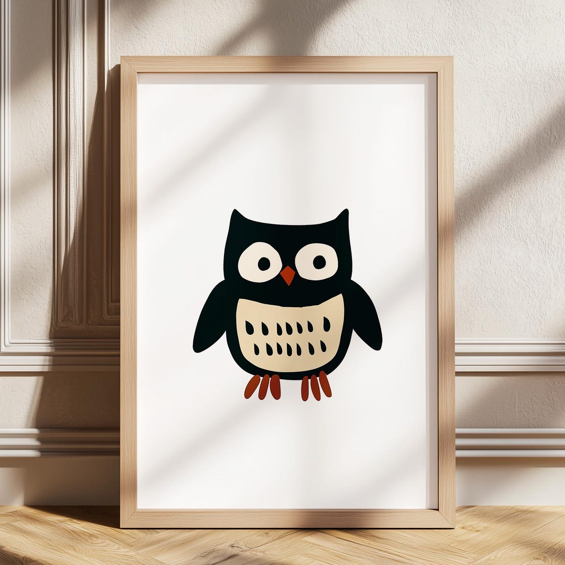 Cute Black Owl Nursery Print With Minimalist Cartoon Animal Artwork