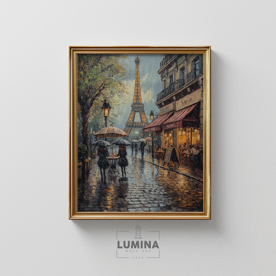 Paris Eiffel Tower Rainy Day Cafe Street Vintage European Poster