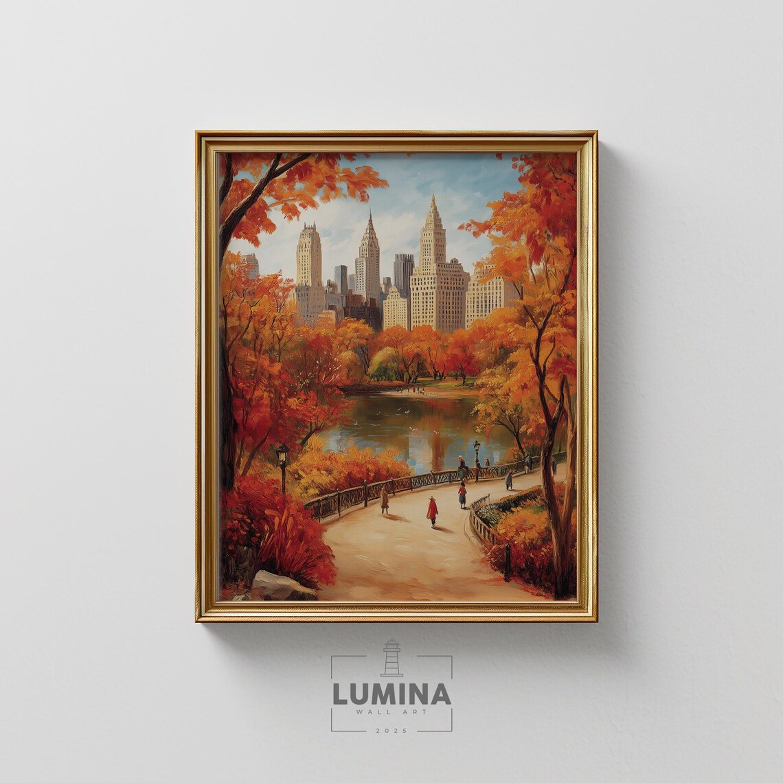 Autumn Central Park Golden Fall Foliage Lake Vintage New York Poster