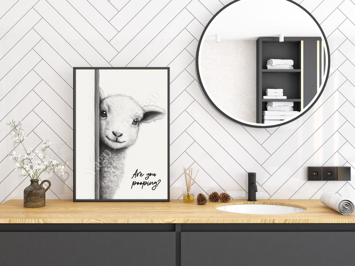 Are You Pooping Lamb Minimalist Sketch Funny Bathroom Poster - Image 3