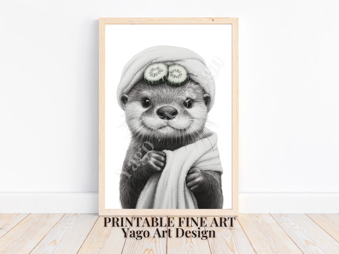 Otter Spa Day with Cucumber Slices Poster Cute Relaxing Self Care Art
