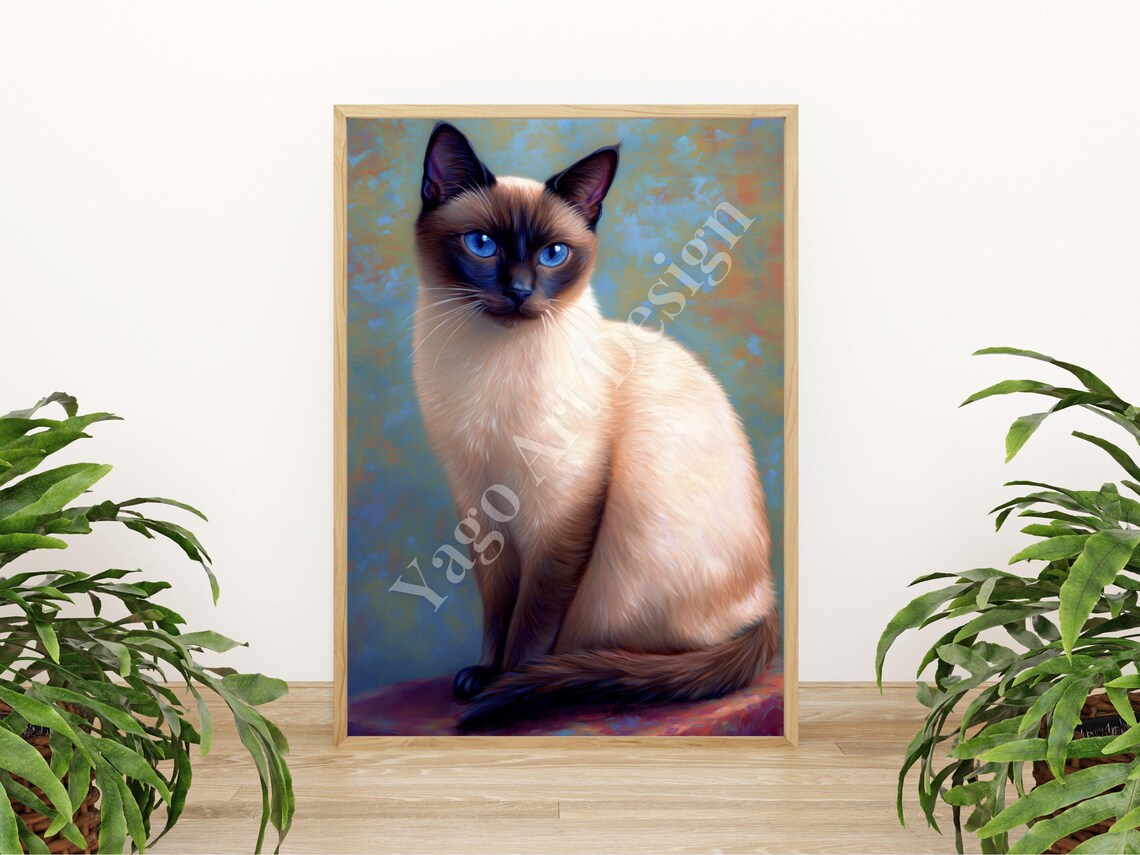 Antique Siamese Cat Portrait Blue Eyes Vintage Oil Style Poster - Image 3