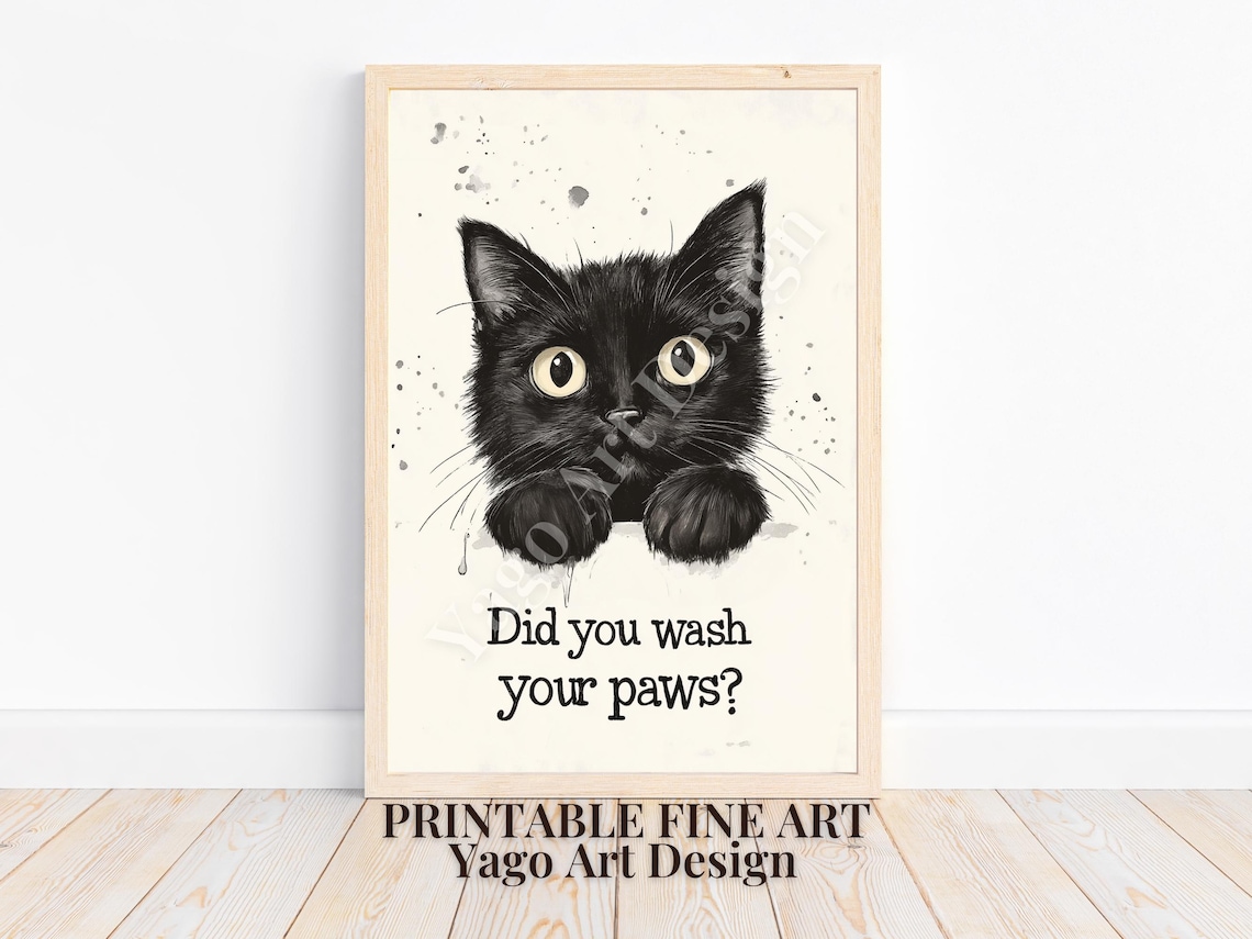 Did You Wash Your Paws Funny Black Cat Poster Bathroom Humor