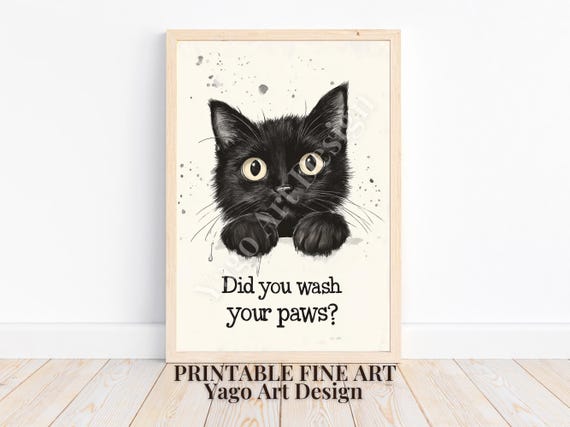 Wash Your Paws Cat Art Print Cute Minimalist Bathroom Poster Wash Room Childrens Washing Up Posters Kawaii Prints Decor Unique Cats Art