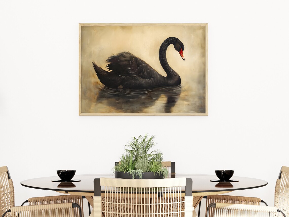 Antique Black Swan Wall Art Painting Vintage Swan Painting Neutral Wall Art Large Wall Art Minimalist Vintage Swan Print Office Print - Image 4
