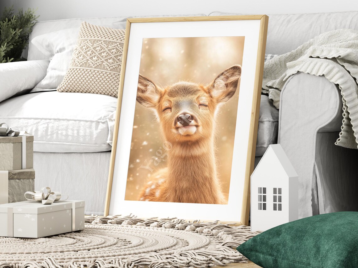 Young Roe Deer in Golden Winter Snow Poster Forest Portrait Art - Image 3