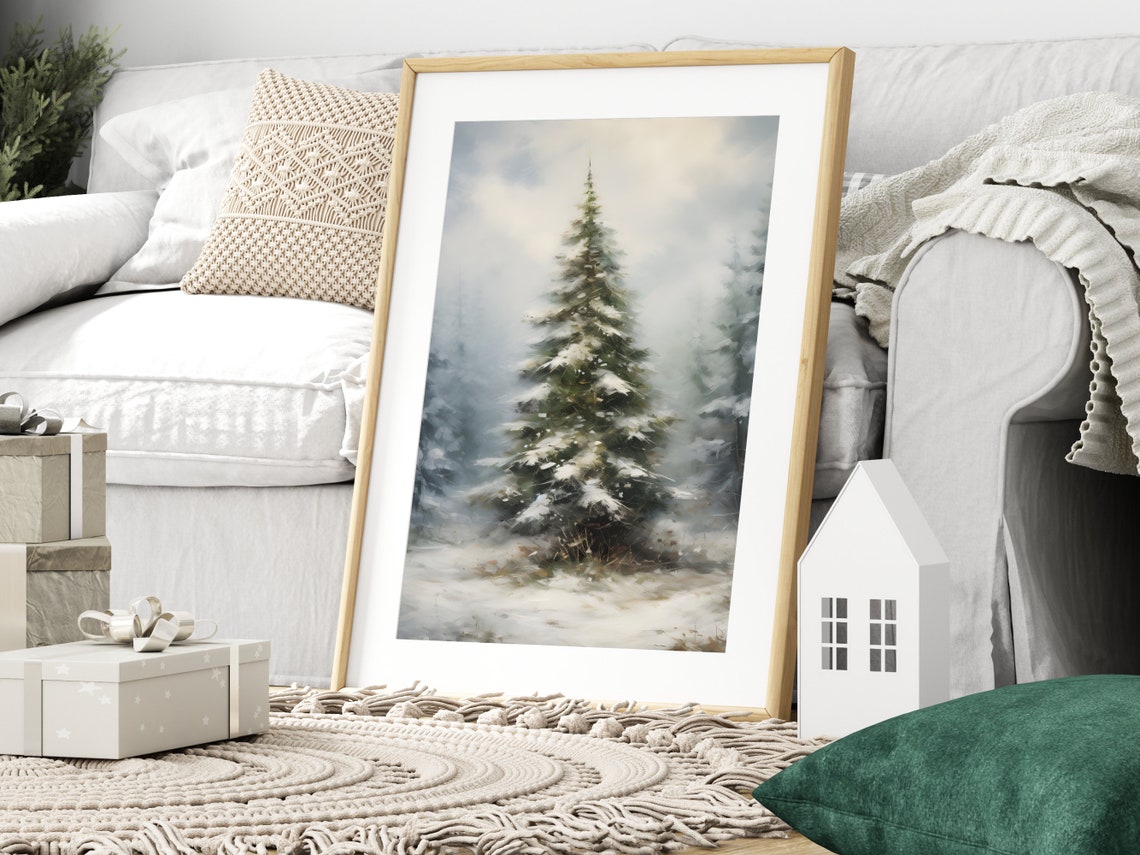 Lone Pine Tree in Misty Snow Winter Minimalist Nature Poster - Image 3