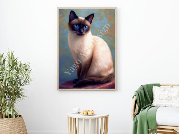 Antique Siamese Cat Portrait Art Print Cat Oil Painting Cute Cat Art Print Vintage Cat Art Print Pet Portrait Wall Art Home Decor Gift