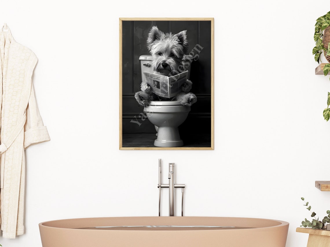 West Highland Terrier Reading Newspaper on Toilet Funny Poster - Image 3