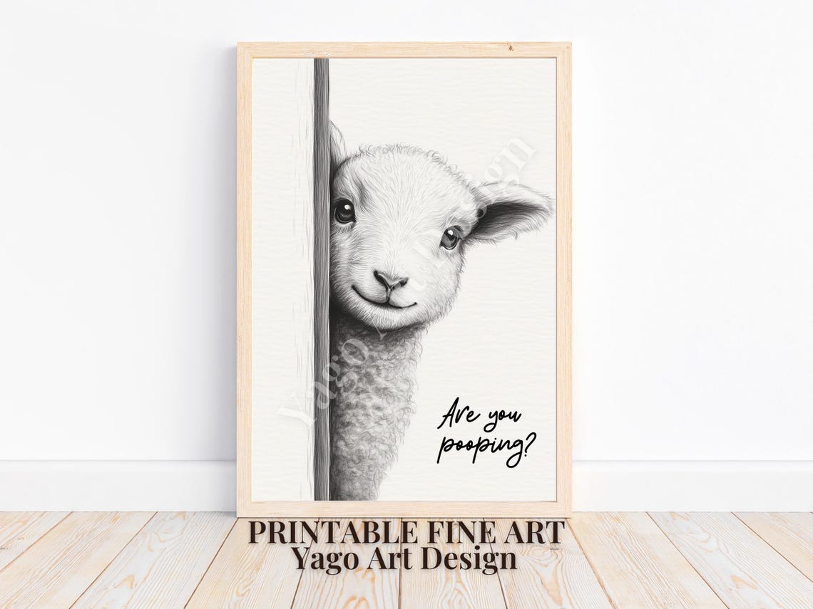 Are You Pooping Lamb Minimalist Sketch Funny Bathroom Poster
