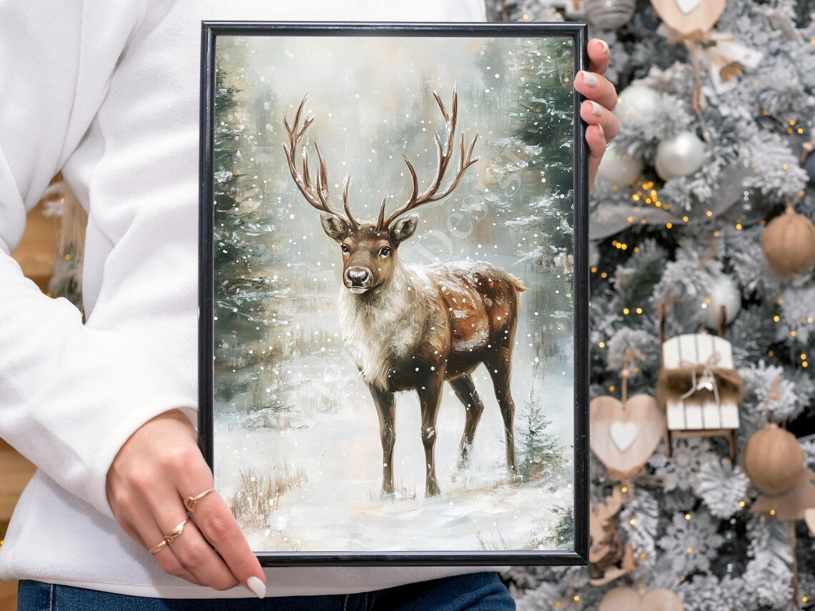 Reindeer in Snowy Forest Poster Winter Woodland Wildlife Fine Art - Image 4
