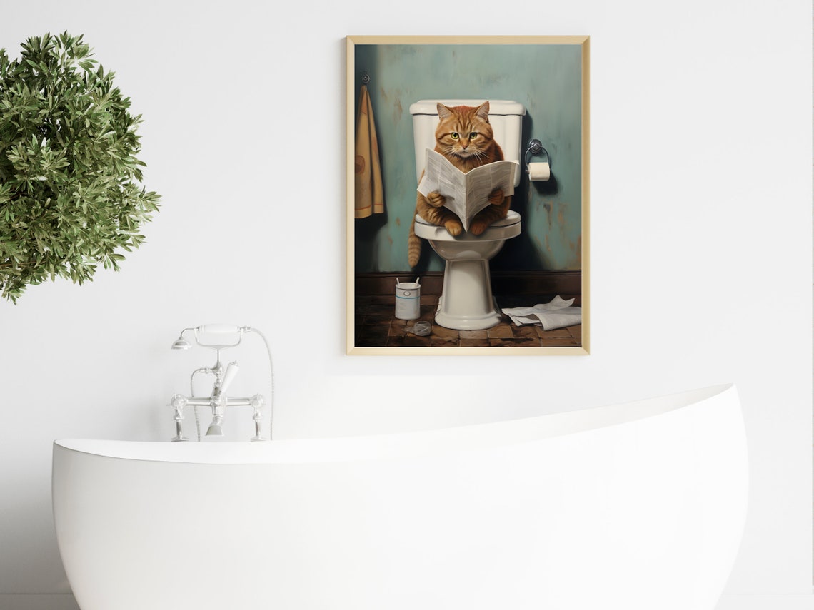 Cat On Toilet Funny Bathroom Art Print - Image 4