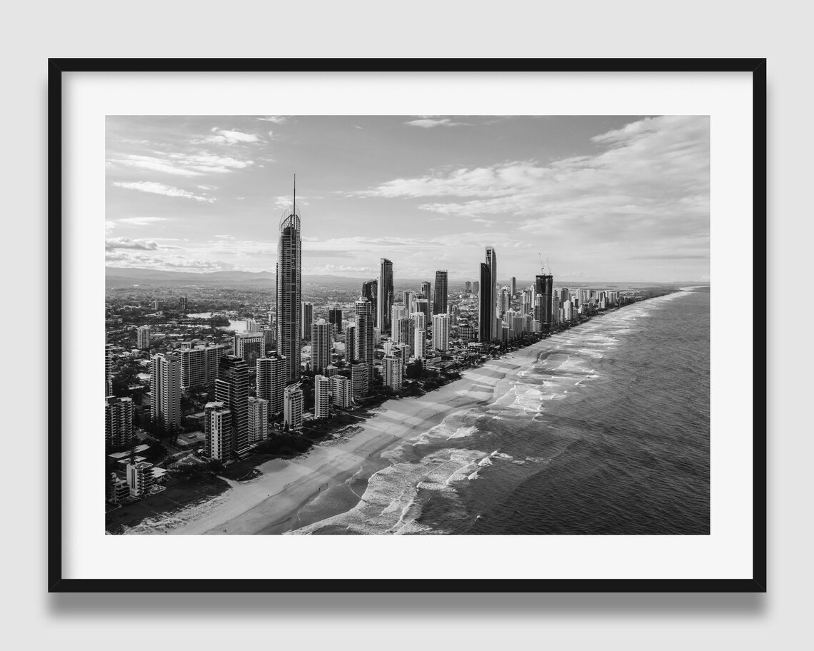 Surfers Paradise Black And White Travel Poster, Gold Coast