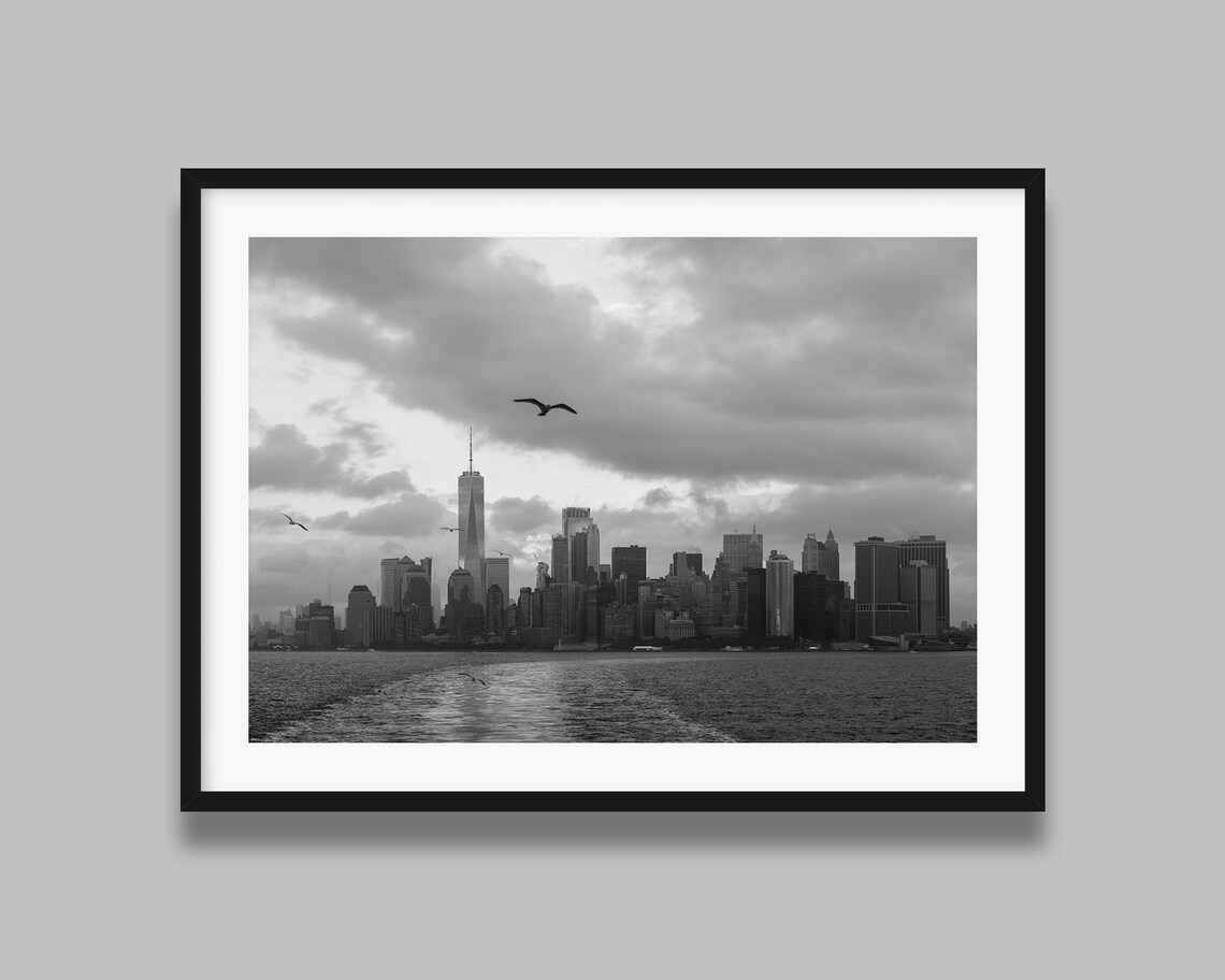 Manhattan Skyline Hudson River Black And White Cityscape Photography Poster
