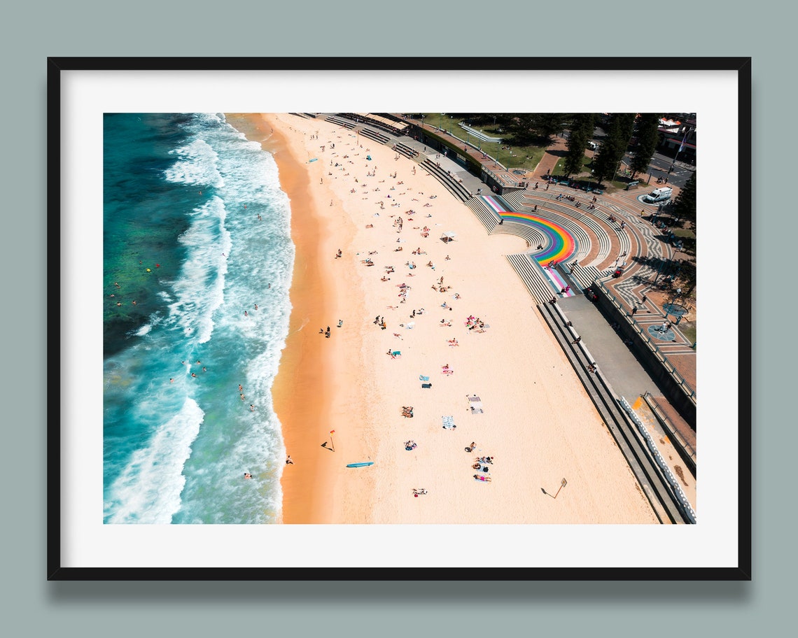 Coogee Beach Sydney Aerial Rainbow Path Surf Coast Photography Poster