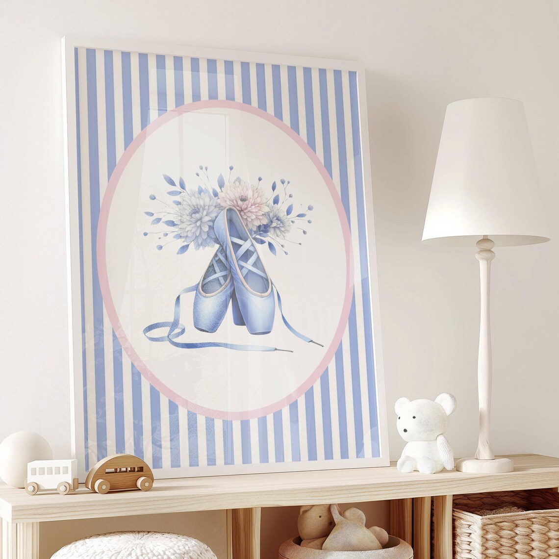 Blue Pointe Shoes With Flowers Nursery Ballerina Art Decor Poster
