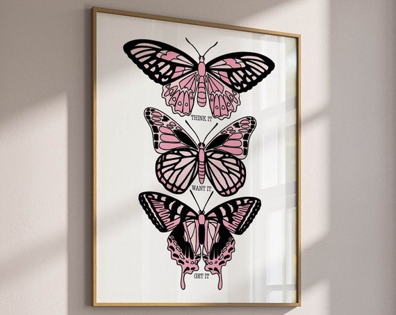 Affirmations Inspirational Quote Wall Art Preppy Room Decor Y2k Poster Aesthetic Room Decor Preppy Aesthetic Poster Butterfly Wall Art