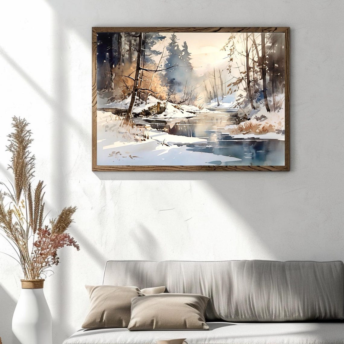 Winter Forest River Landscape Watercolor Art Print - Image 3