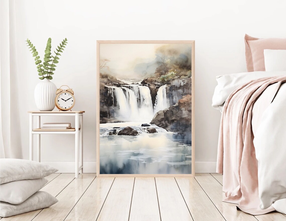 Island Waterfalls Watercolor Art Print, Nature Decor - Image 4