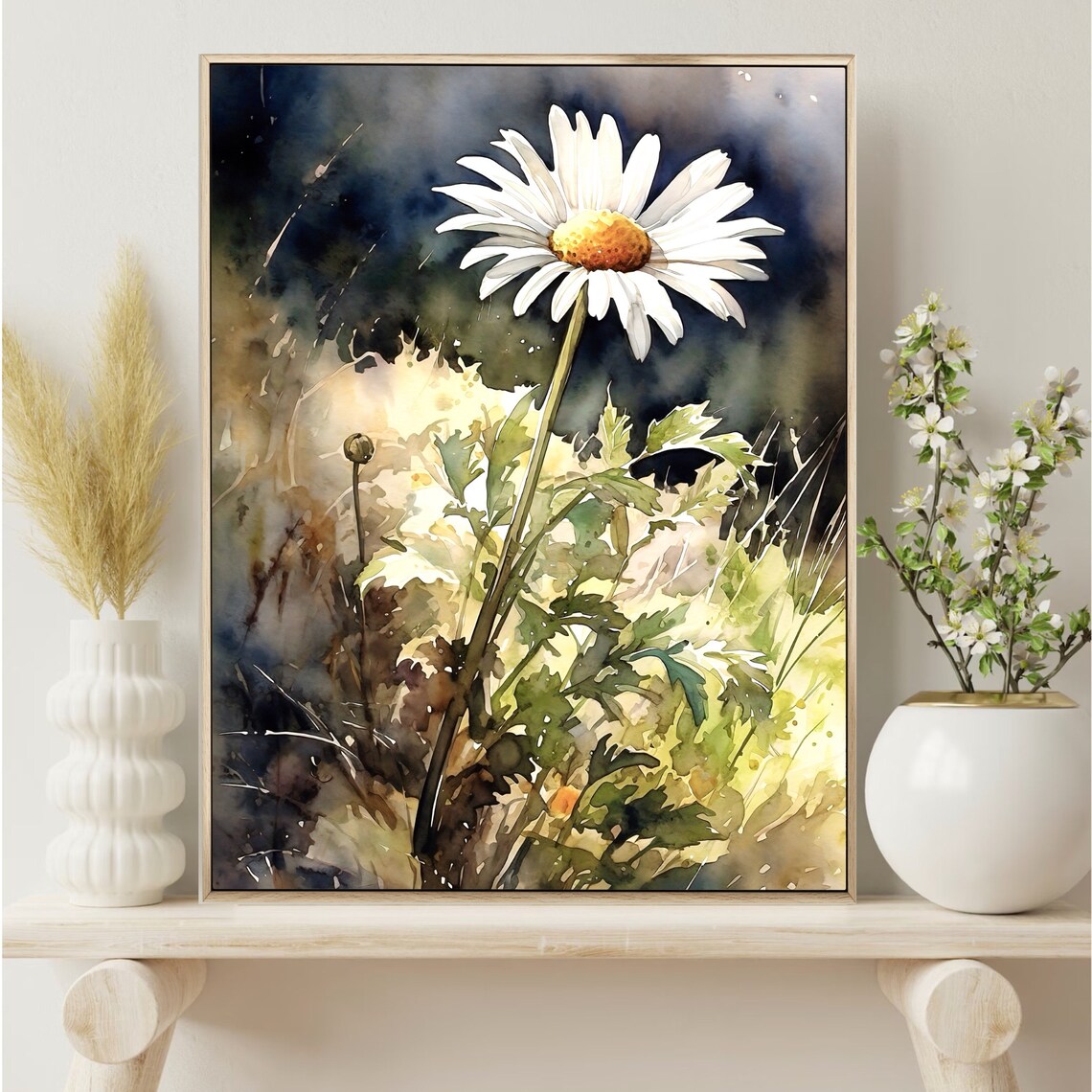 Daisy Watercolor Meadow, Floral Art Print - Image 3