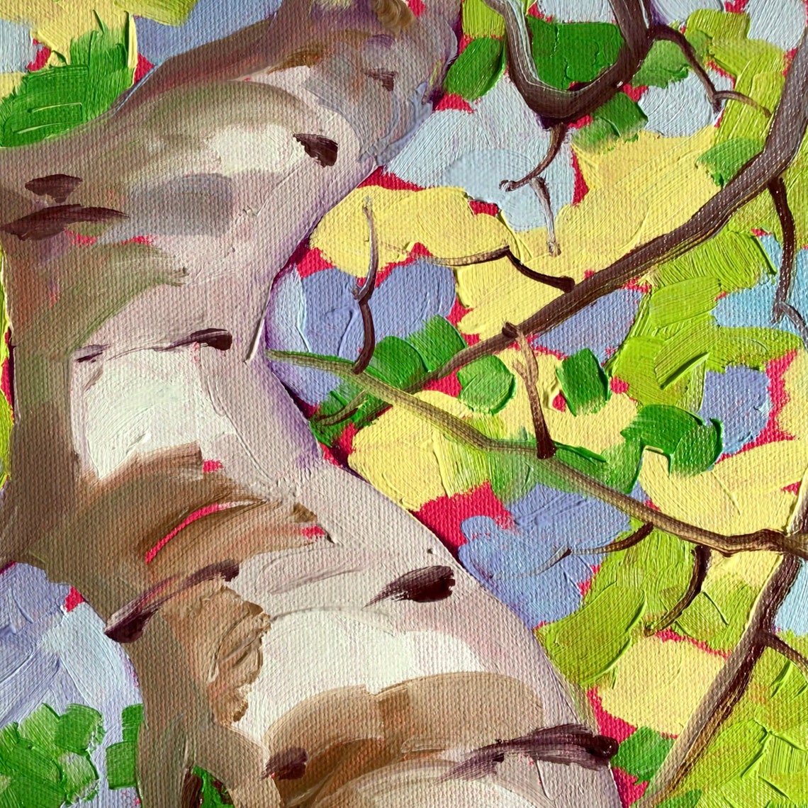 Birch Trunks Yellow Green Leaves Blue Sky Upward View Art Poster - Image 5