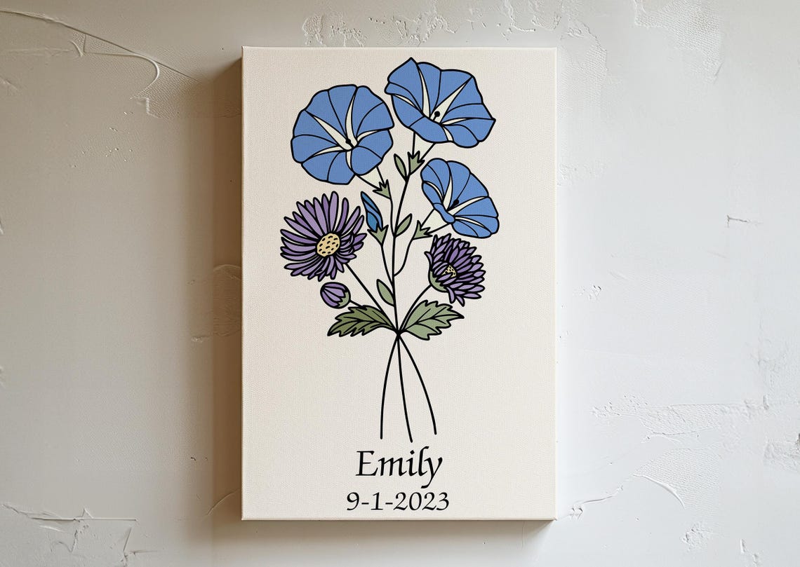 Personalized September Birth Flower Aster Morning Glory Floral Poster