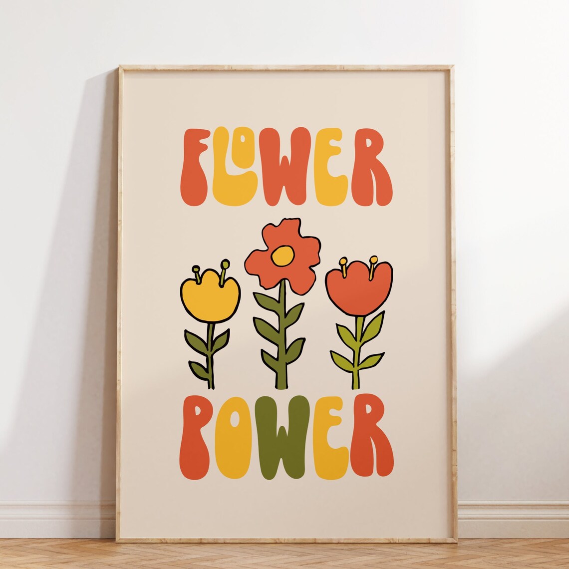 Flower Power Retro 70s Groovy Typography Cute Flower Decor Poster