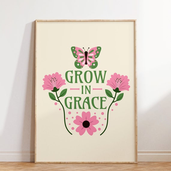 Bible Verse Wall Art Grow In Grace Flower Wall Art Floral Christian Poster Wall Art Bible Wall Art Print Christian Gifts