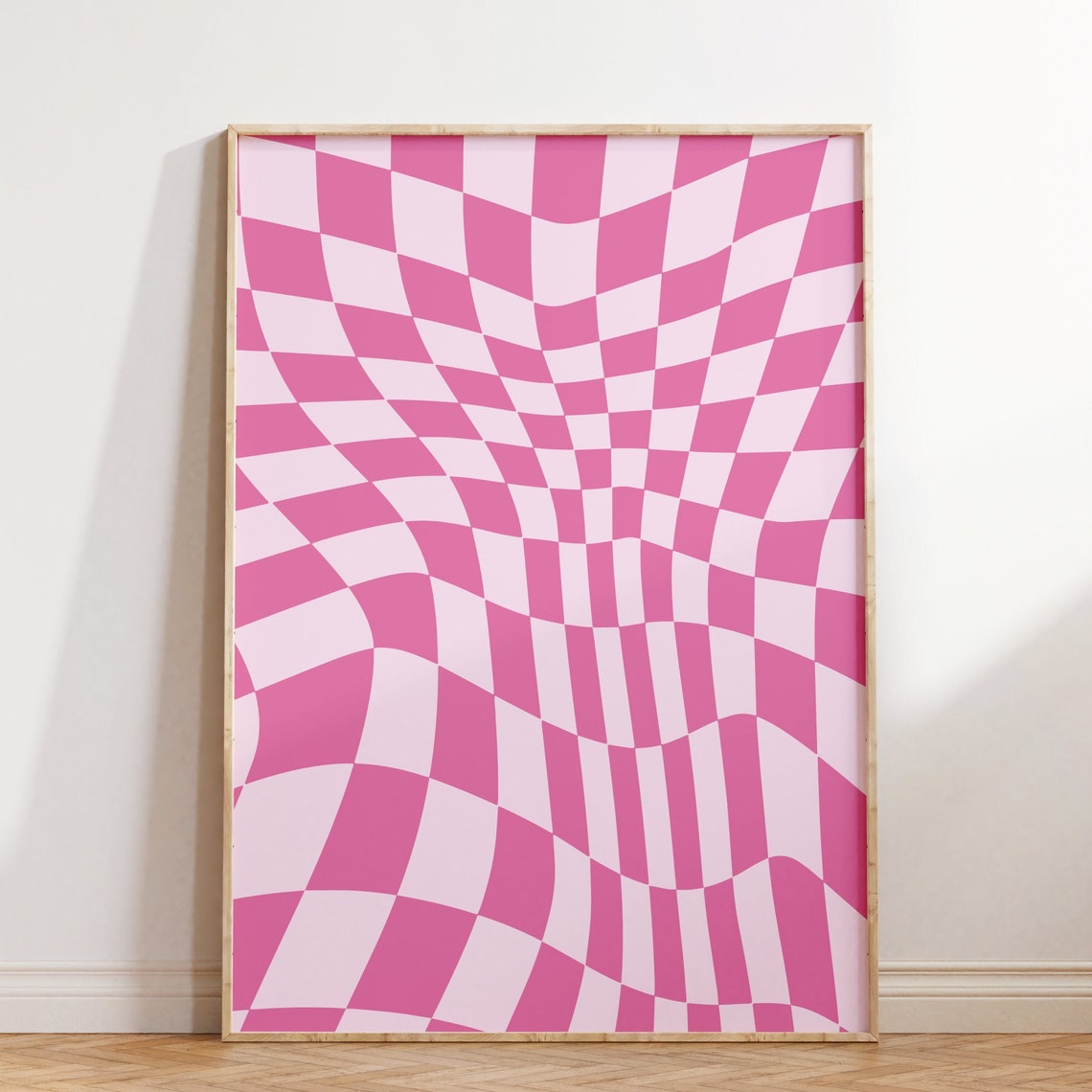 Pink Wavy Checkered Retro Poster Y2K Trippy Optical Illusion Decor